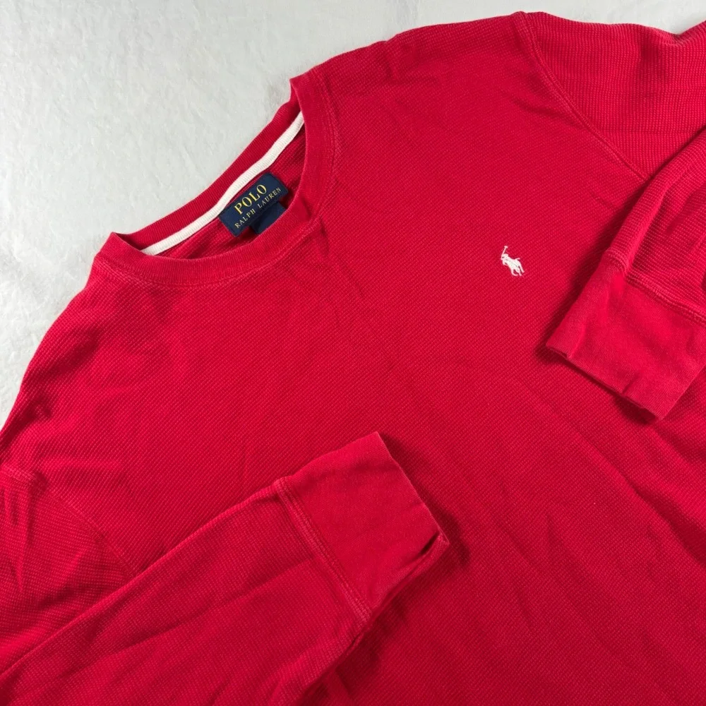 Polo Ralph Lauren Men's Size Large Red Waffle Knit Thermal Shirt Long Sleeve